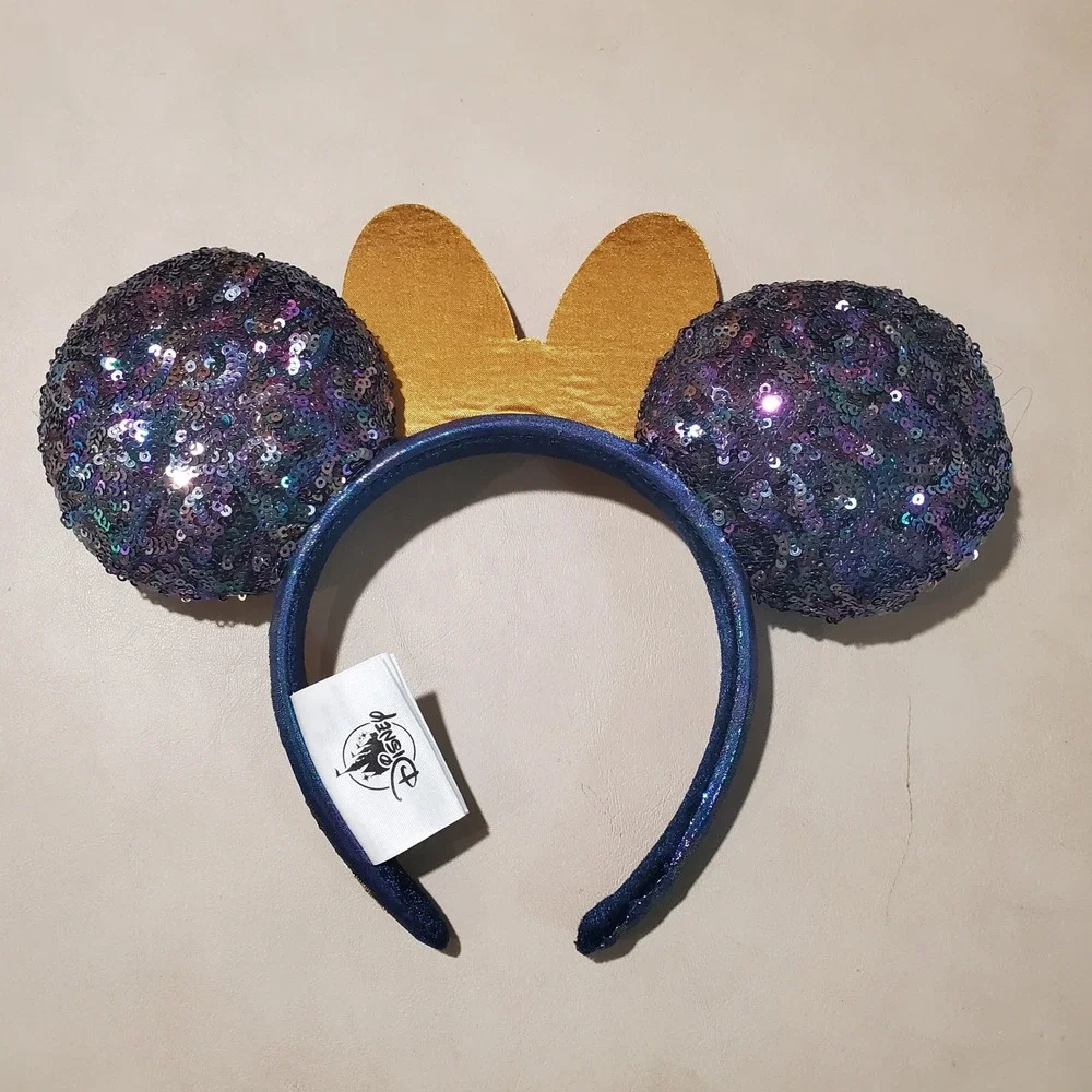 Disney Parks Minnie Mouse Ears Headband Purple Sequin Gold Rhinestone Bow Blue